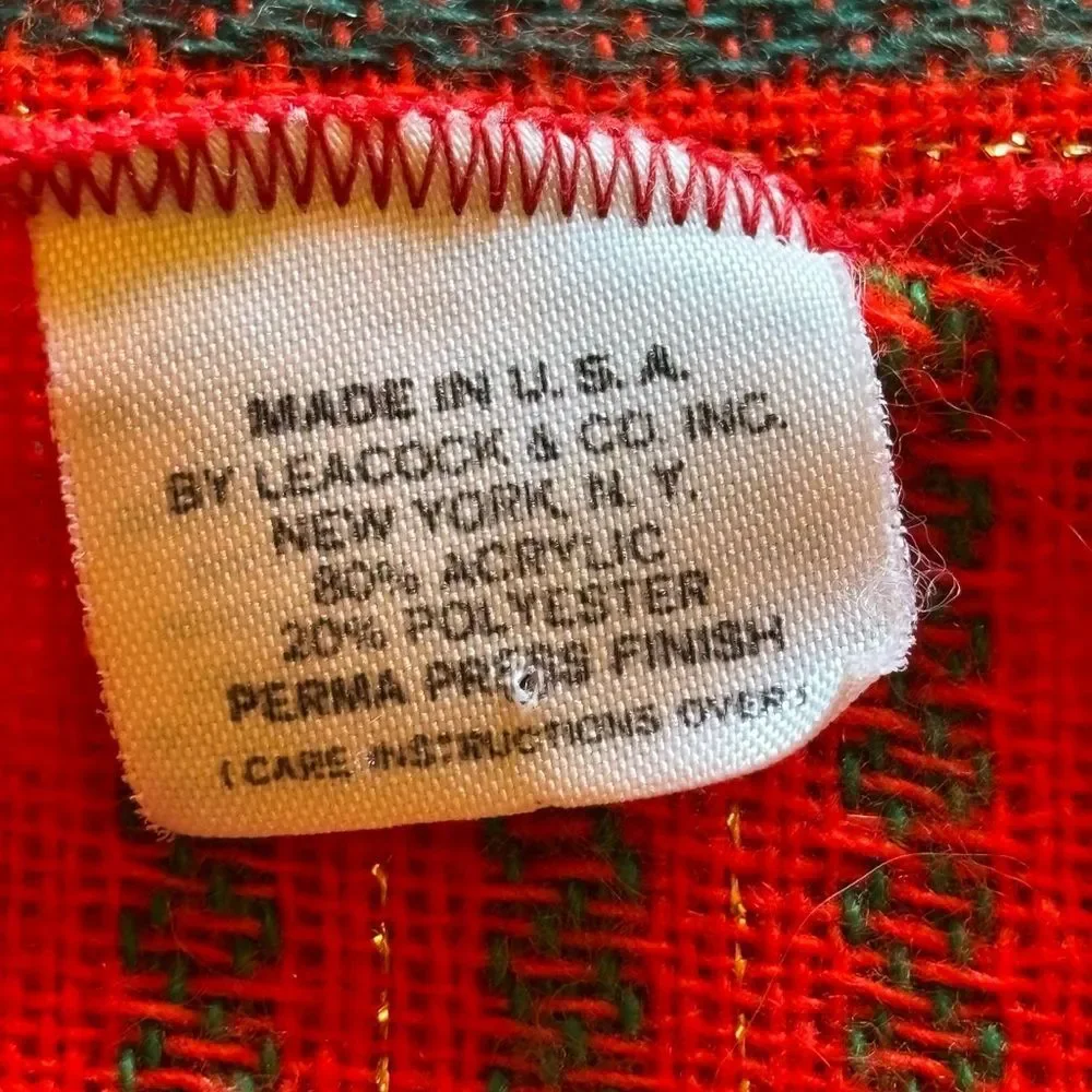 Leacock Holiday Christmas Red Striped Tablecloth & 6 Napkins 60 x 82 Vintage